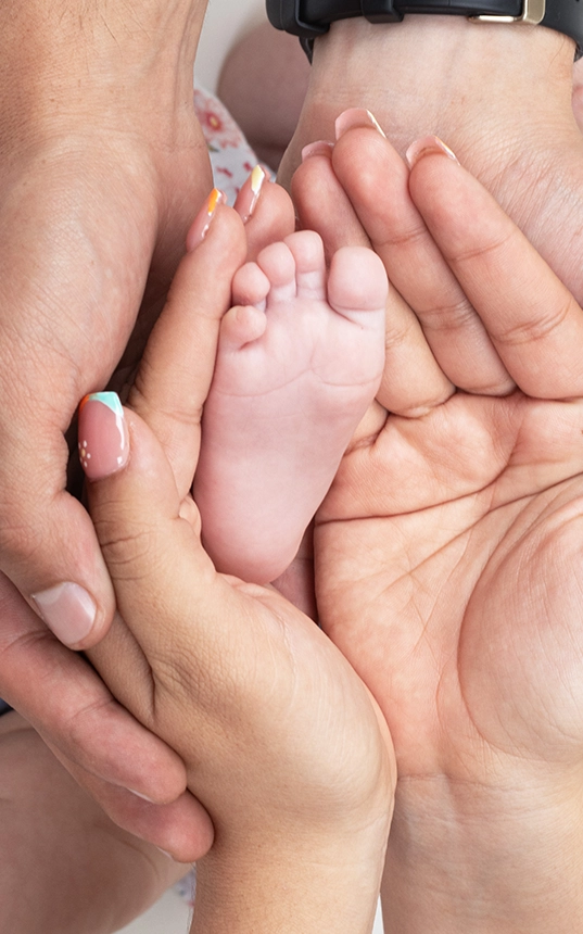 Pies de bebé en manos